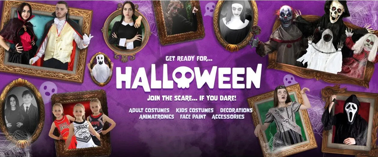 Girls Midweek Horror Costume – Gothic Black Dress, Plait Wig & Face Paint Set for Halloween