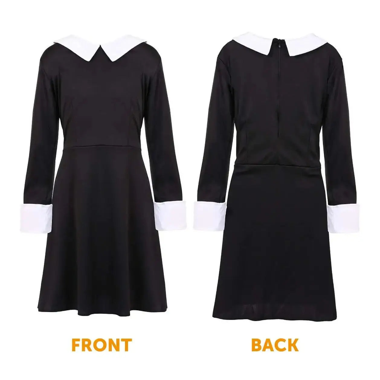 Girls Midweek Horror Costume – Gothic Black Dress, Plait Wig & Face Paint Set for Halloween
