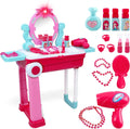 2-in-1 Portable Vanity Dressing Table and Convertible Suitcase Role Play Set Makeup Beauty Play Toys Great Birthday Christmas