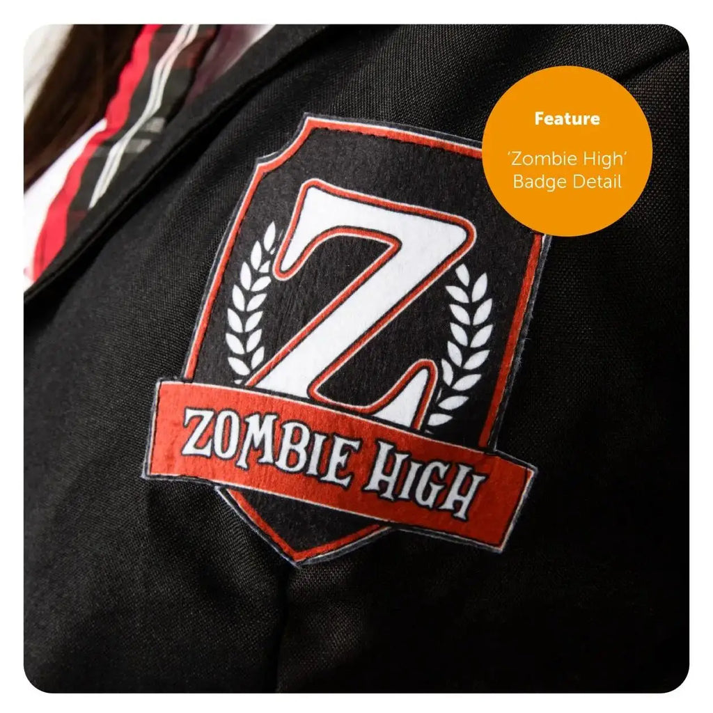 Ladies Zombie Schoolgirl Halloween Costume Set – Blood-Stained Blazer Shirt Skirt Tie Stockings & Face Paint