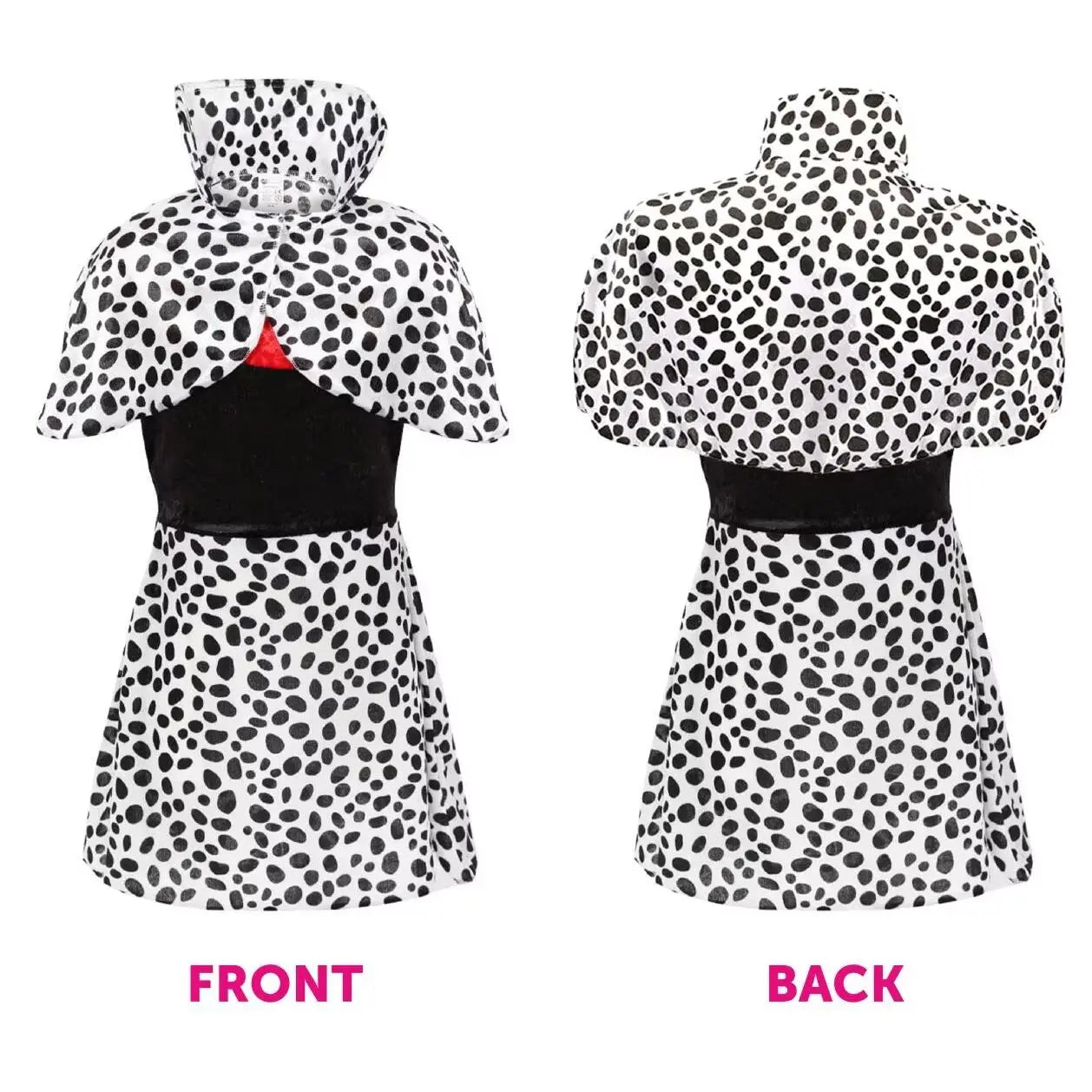 Girls Evil Dog Lady Costume - Dalmatian Print Dress - Perfect for Halloween & World Book Day Fancy Dress