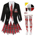 Ladies Zombie Schoolgirl Halloween Costume Set – Blood-Stained Blazer Shirt Skirt Tie Stockings & Face Paint