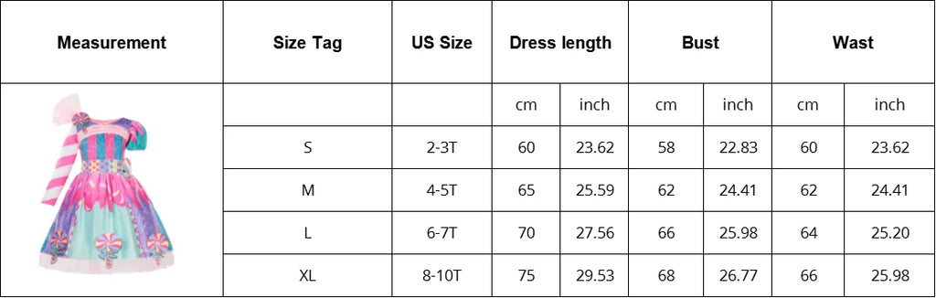 Girls Purim Festival Lollipop Costume Children's Puff Sleeve Candy Costume Kids Sweet Lollipop Print Birthday Party Dresses