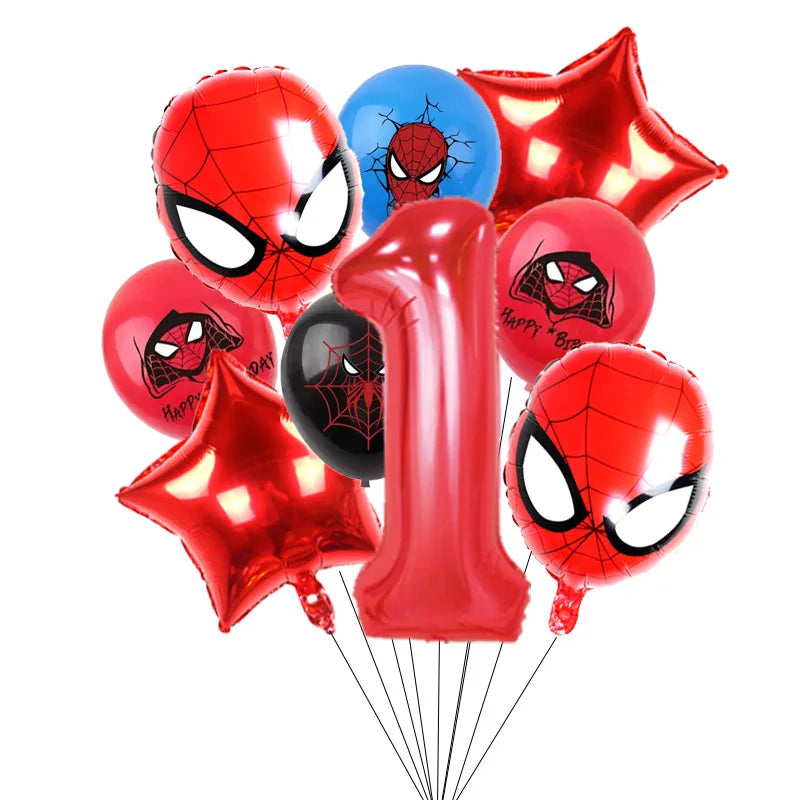 10pcs/set Spider-Man Themed Balloon Set, Number 1-9 Foil Balloons, Decorations for Kids Birthday Party