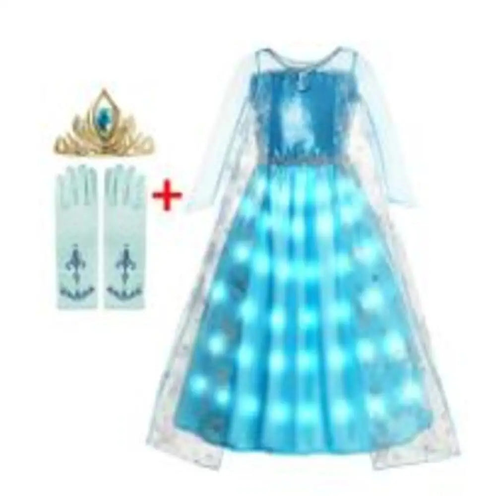 2025 LED Light Dresses Elsa for Girls Kids Cosplay Costumes Christmas Party Prom Gown Robe Play Clothes Princess Dress Up