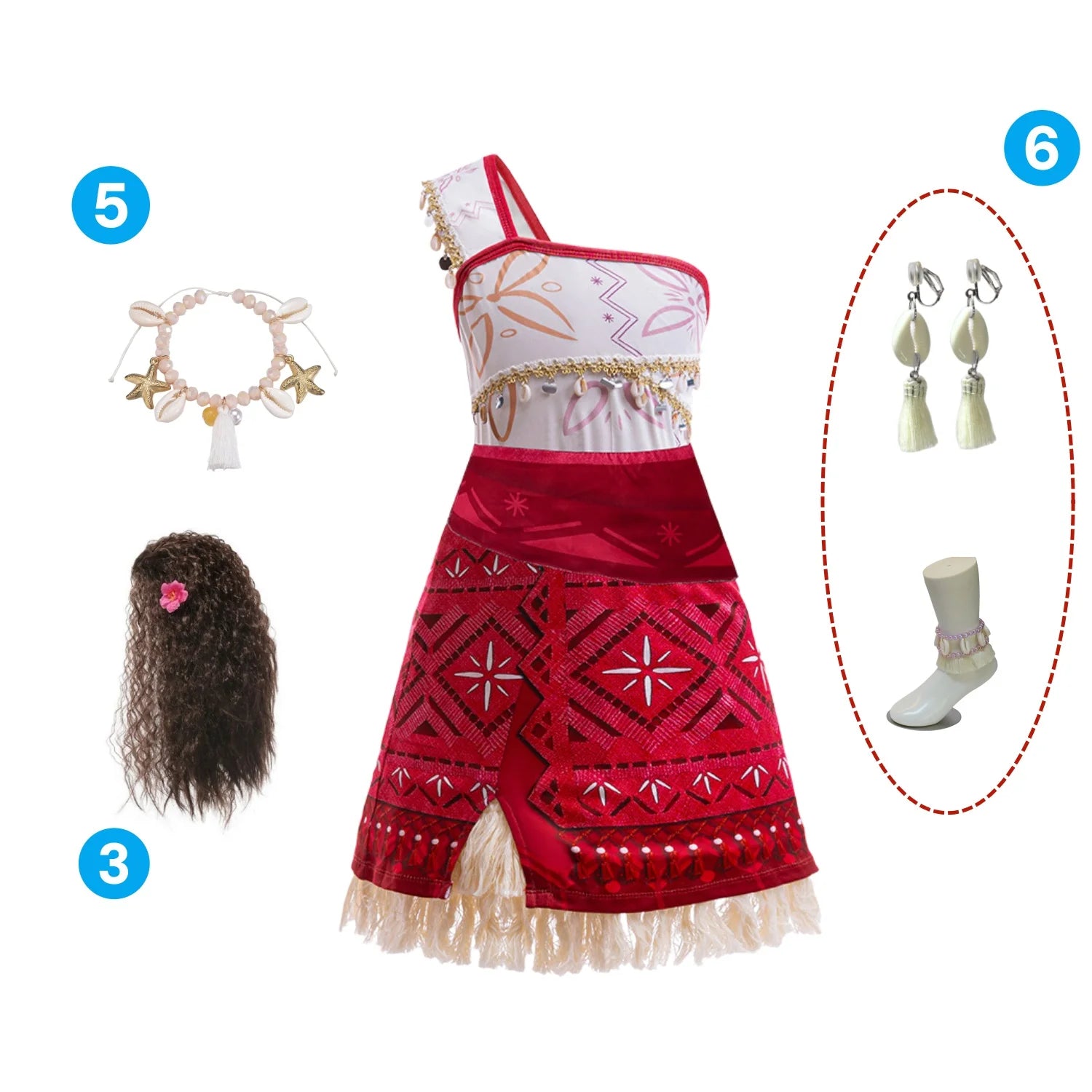 Girls Outfit Moana Cosplay Children's Costume Party Princess Dress Summer Casual Beach Dress Necklace Wig Set Party Dresses