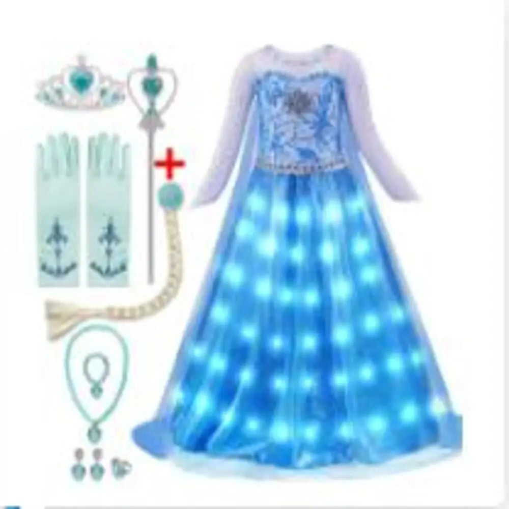 2025 LED Light Dresses Elsa for Girls Kids Cosplay Costumes Christmas Party Prom Gown Robe Play Clothes Princess Dress Up