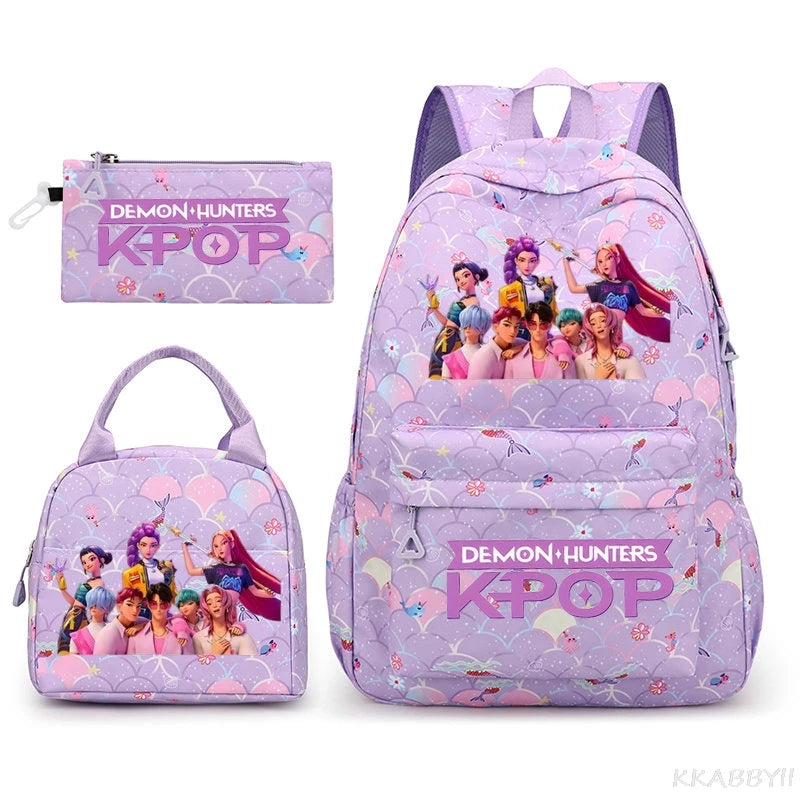 Fashion KPop Demon Hunters Backpacks 3pcs Rumi Mira Zoey HUNTR/ Boys School Bags For Women Girls Kawaii Capacity Mochilas