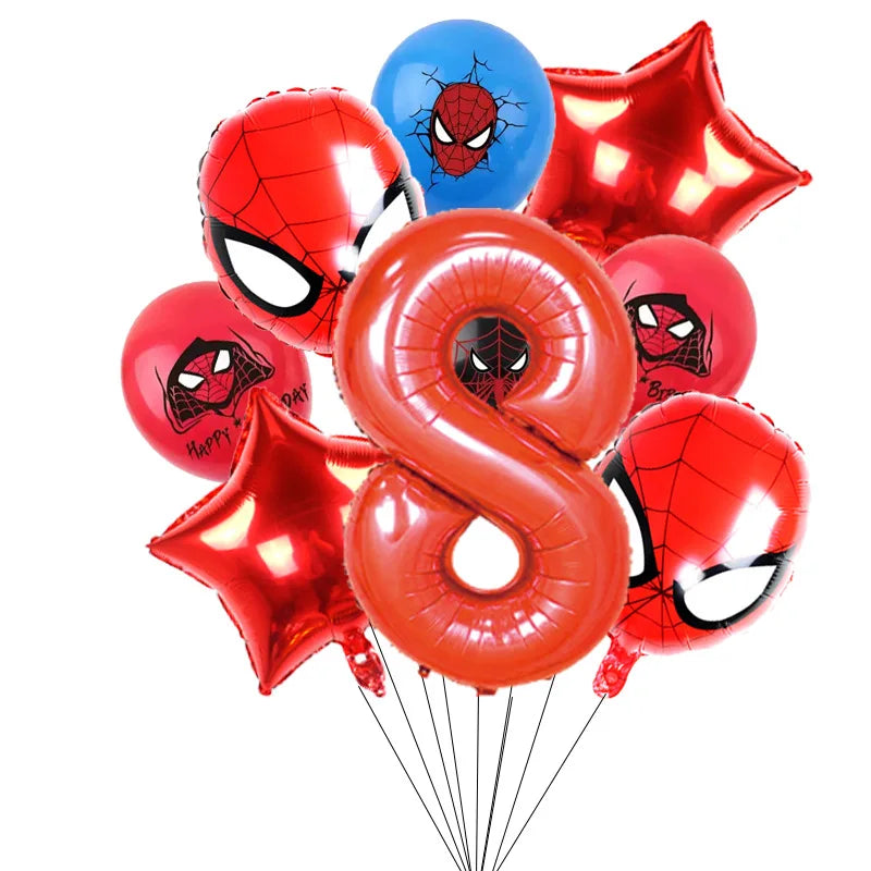 10pcs/set Spider-Man Themed Balloon Set, Number 1-9 Foil Balloons, Decorations for Kids Birthday Party