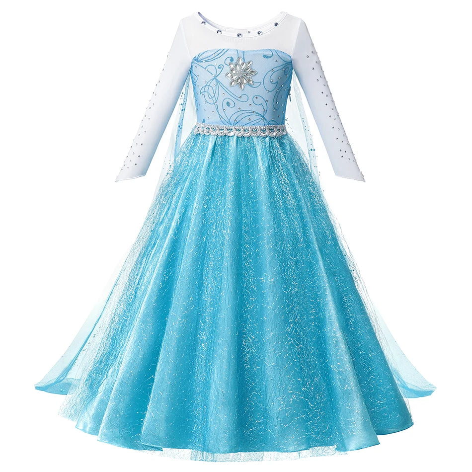 Girl Cosplay Snow Queen Dress Autumn Winter Children Elsa Carnival Party Princess Costume Kids Birthday Prom Gown Clothing 2-10T