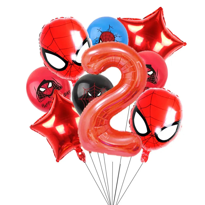 10pcs/set Spider-Man Themed Balloon Set, Number 1-9 Foil Balloons, Decorations for Kids Birthday Party