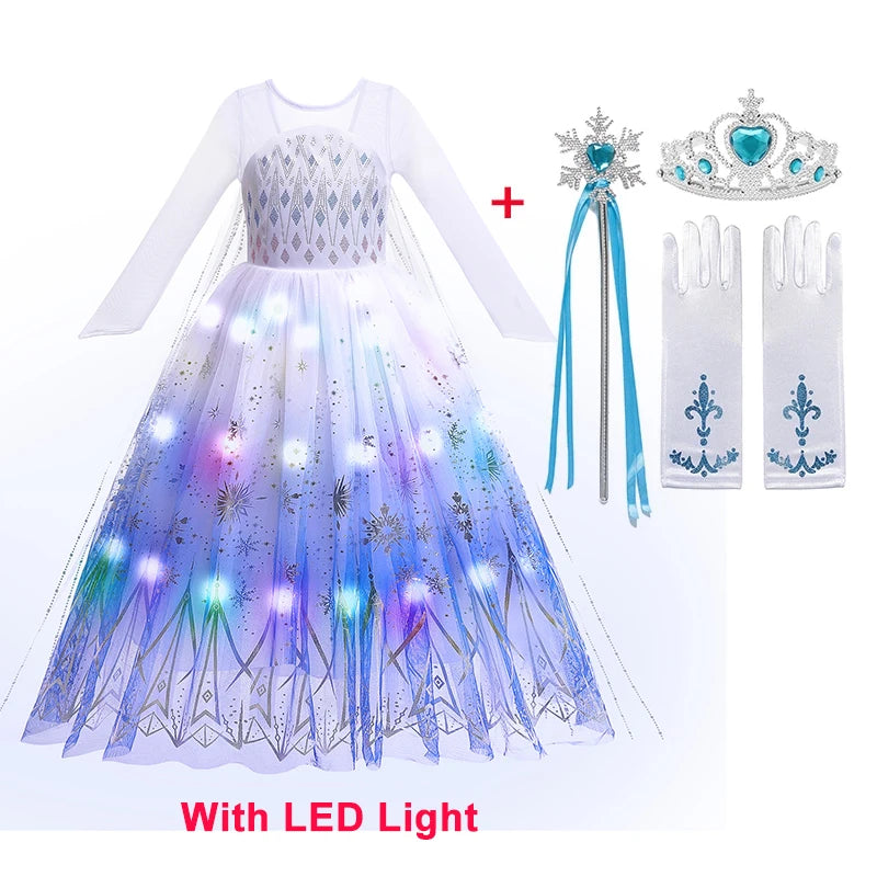 2025 LED Light Dresses Elsa for Girls Kids Cosplay Costumes Christmas Party Prom Gown Robe Play Clothes Princess Dress Up