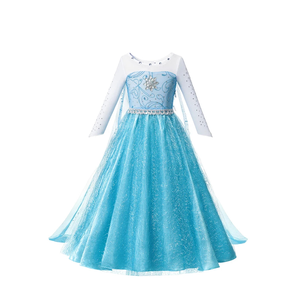 Girl Cosplay Snow Queen Dress Autumn Winter Children Elsa Carnival Party Princess Costume Kids Birthday Prom Gown Clothing 2-10T