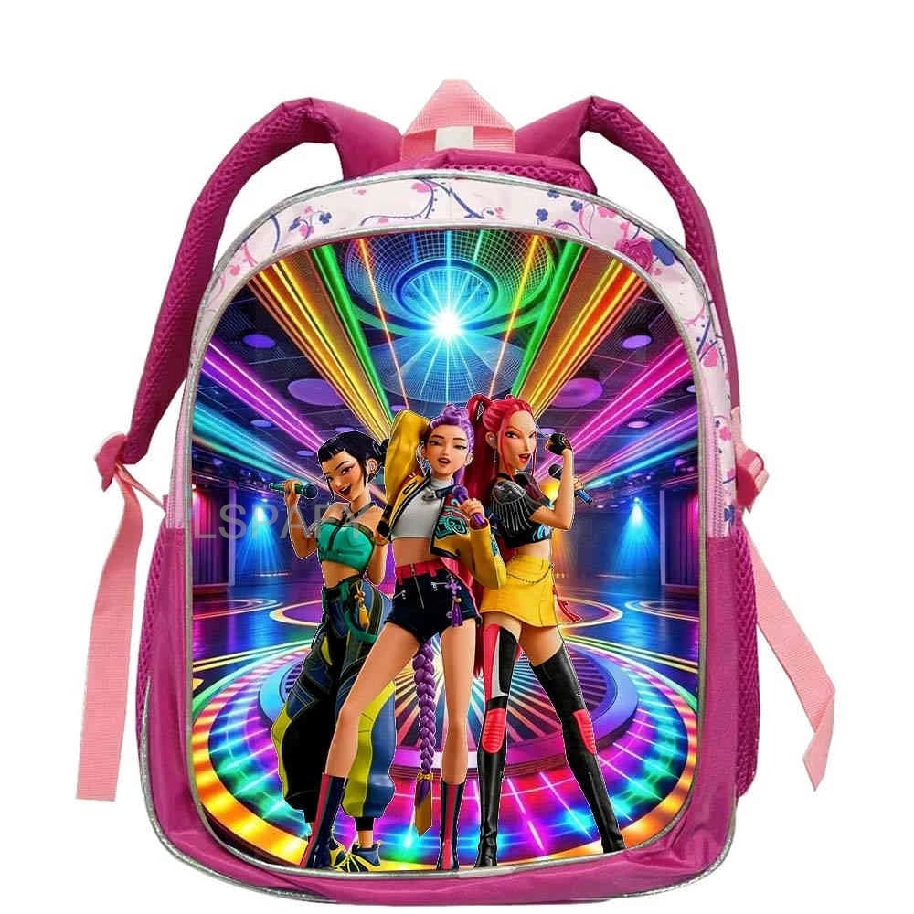 KPop Demon Hunters School Bags Rumi Mira Zoey 12inch Boys Girls Backpack Soft Pink Mochilas Cartoon School Bags