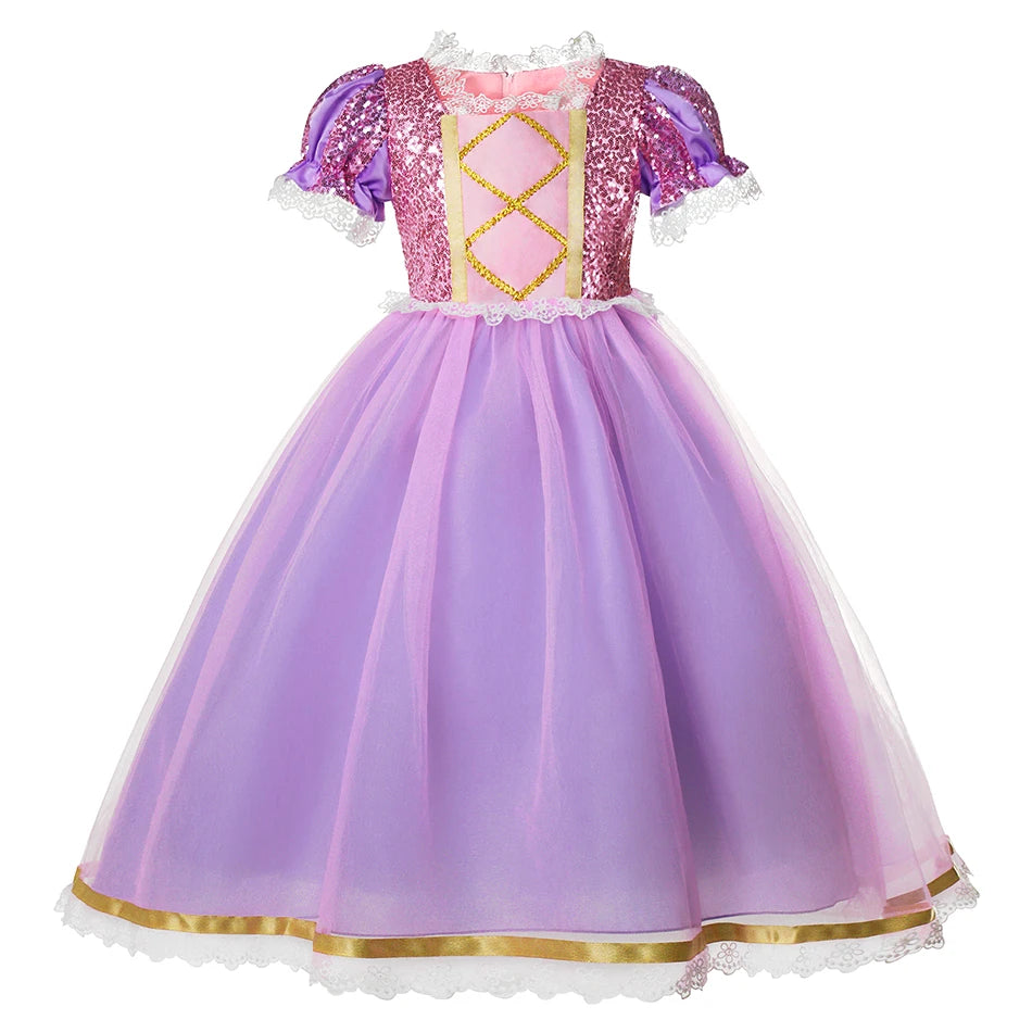 Girl Princess Purple Sequined Lace Skirt Kids Halloween Cosplay Tangled Costume Birthday Party Costume Mesh Bow Clothing 2025