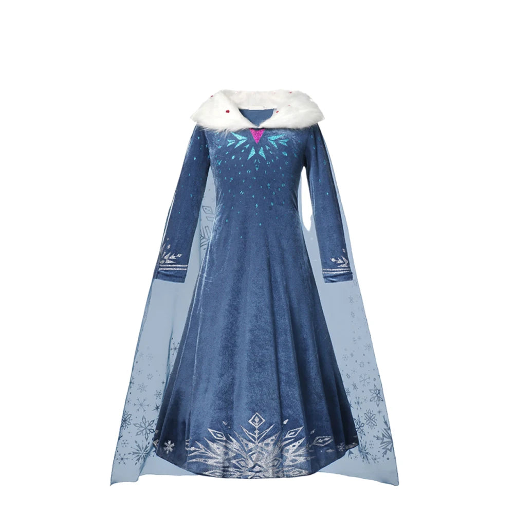 Girl Cosplay Snow Queen Dress Autumn Winter Children Elsa Carnival Party Princess Costume Kids Birthday Prom Gown Clothing 2-10T