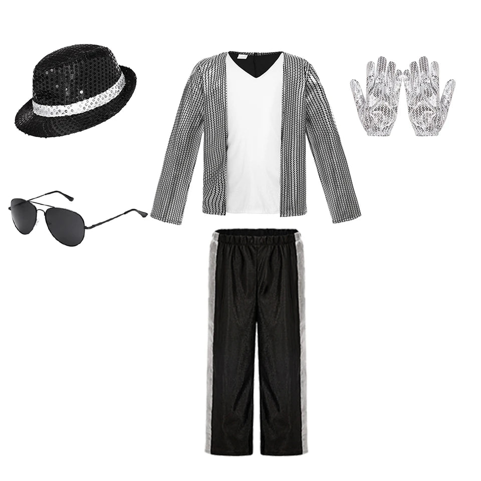 Pop Music Star Jackson Boys Clothes Halloween Cosplay Stage Performance Children's Costume Carnival Kids Retro 80s Stripe Suit