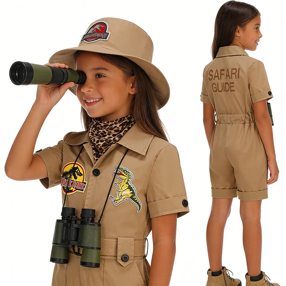 Safari Explorer Children's Costume Halloween Cosplay Outdoor Adventure Jumpsuit Boys Girls Outfits School Festival Kids Clothes