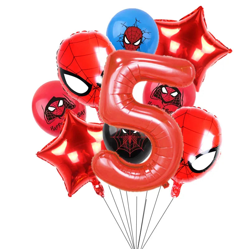 10pcs/set Spider-Man Themed Balloon Set, Number 1-9 Foil Balloons, Decorations for Kids Birthday Party