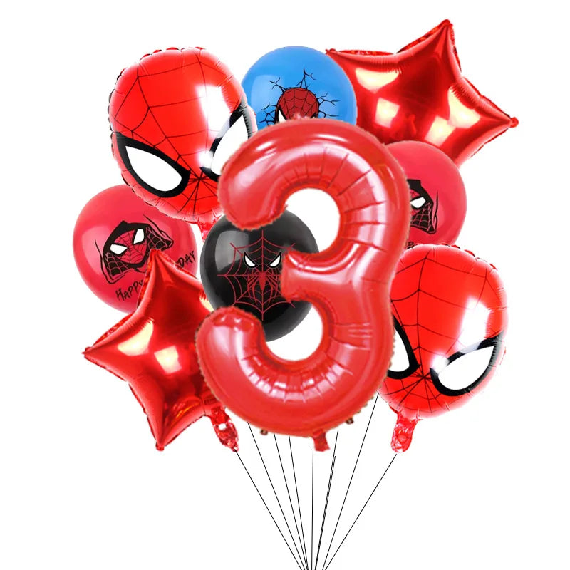 10pcs/set Spider-Man Themed Balloon Set, Number 1-9 Foil Balloons, Decorations for Kids Birthday Party