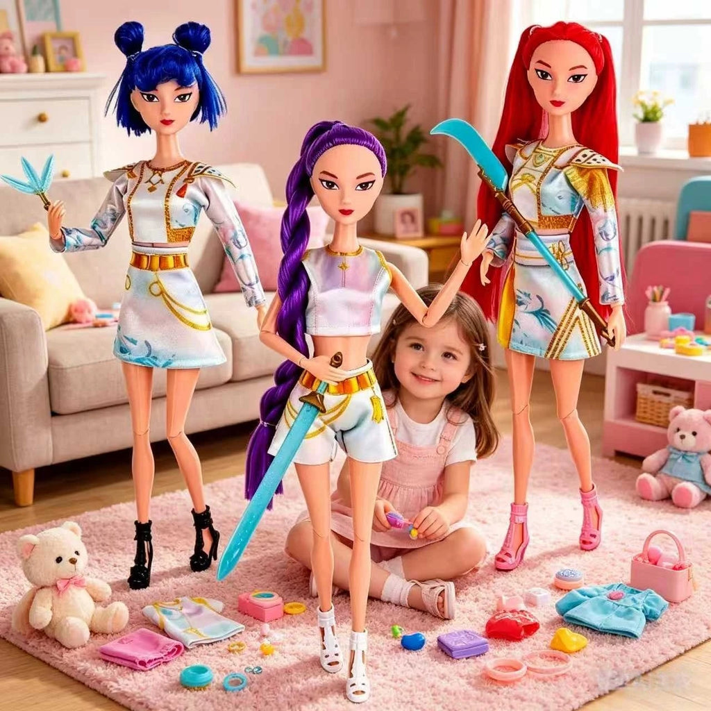 2026 New Kpop Demon Hunters Action Figure Toy Rumi Mira Zoey Beautiful Princess Baby Girl Dolls Plastic DIY Toy for Girls
