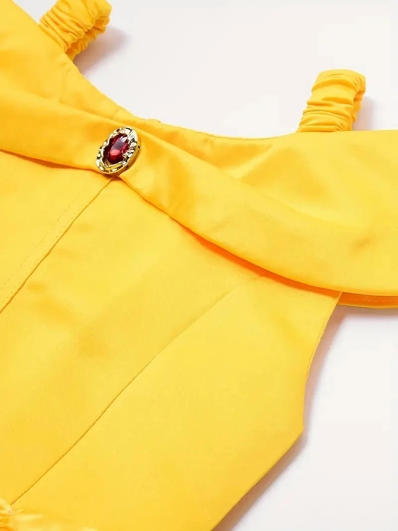 Belle Costume for Girls Cosplay Yellow Princess Dress Beauty and The Beast Costumes Girls Birthday Party Children Clothes Gown