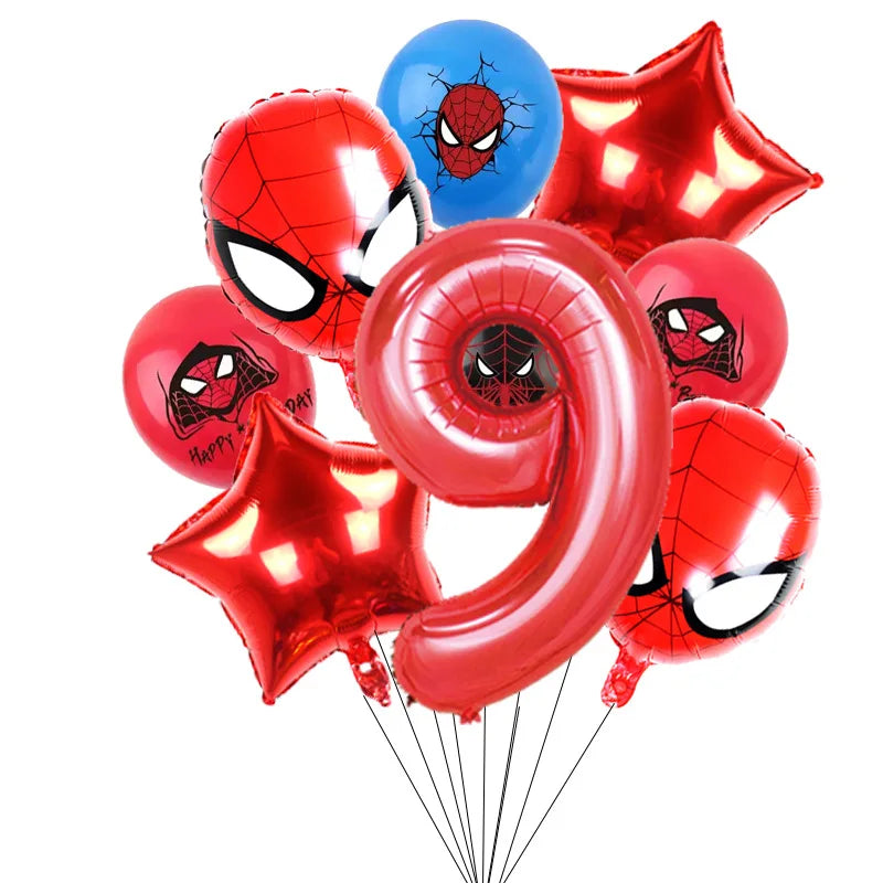10pcs/set Spider-Man Themed Balloon Set, Number 1-9 Foil Balloons, Decorations for Kids Birthday Party