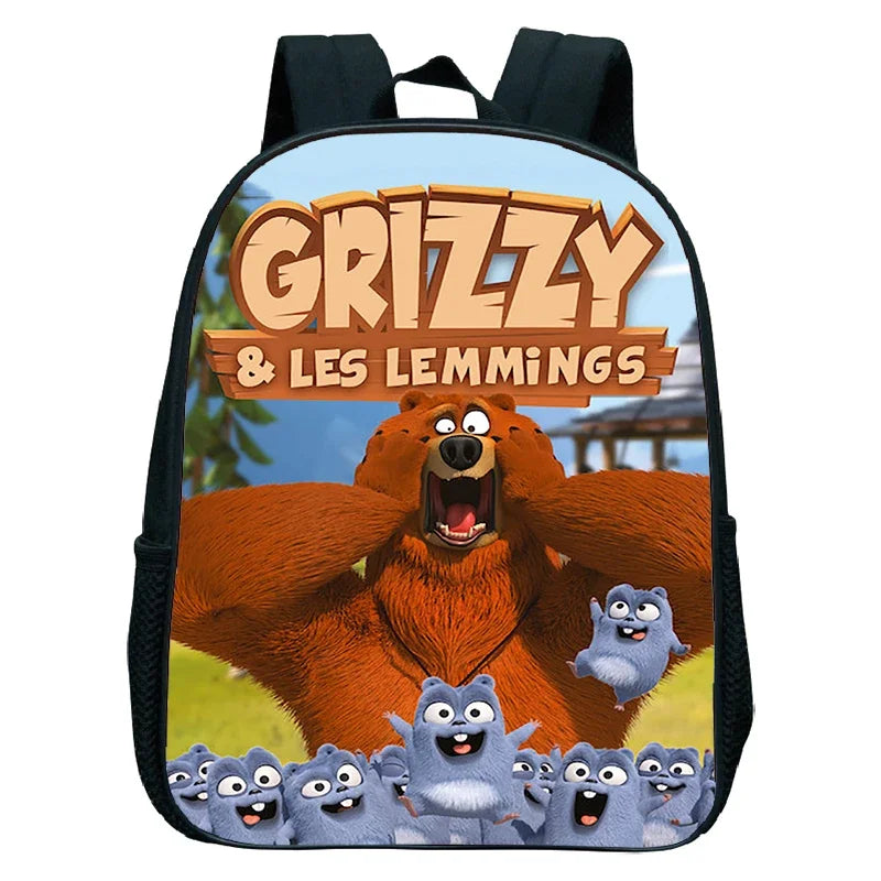 GRIZZY AND THE LEMMINGS Backpack for Boys Girls Kindergarten School Bags Children Cartoon Lemmings Bear Rucksack Kids Bookbags