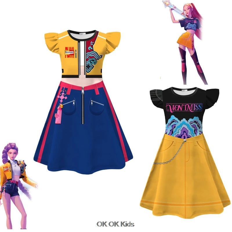 Cosplay Costume KPop Demon Hunters Kids Clothes Baby Girl's Cartoon Dresses Children's Casual Girl Dress And Bag Holiday Gifts