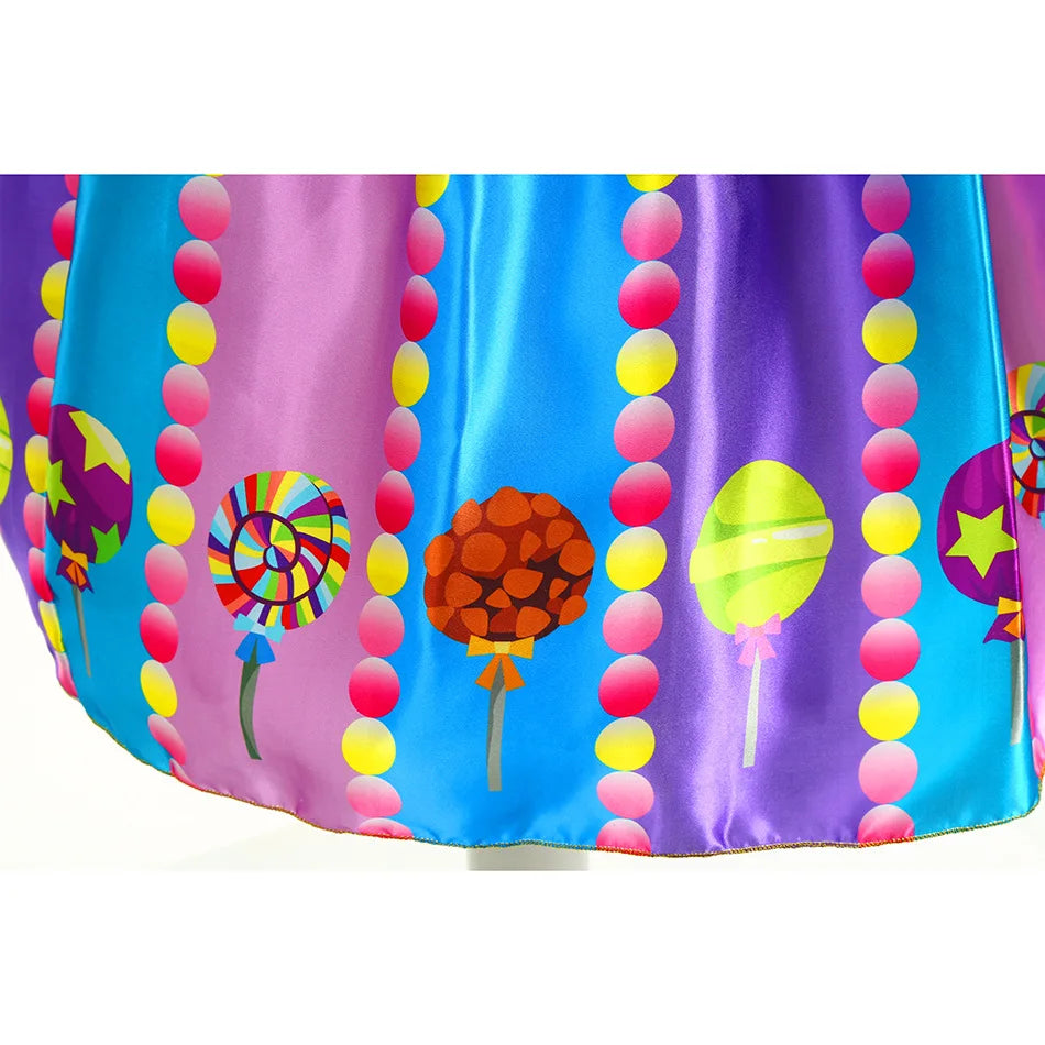 Girls Purim Festival Lollipop Costume Children's Puff Sleeve Candy Costume Kids Sweet Lollipop Print Birthday Party Dresses