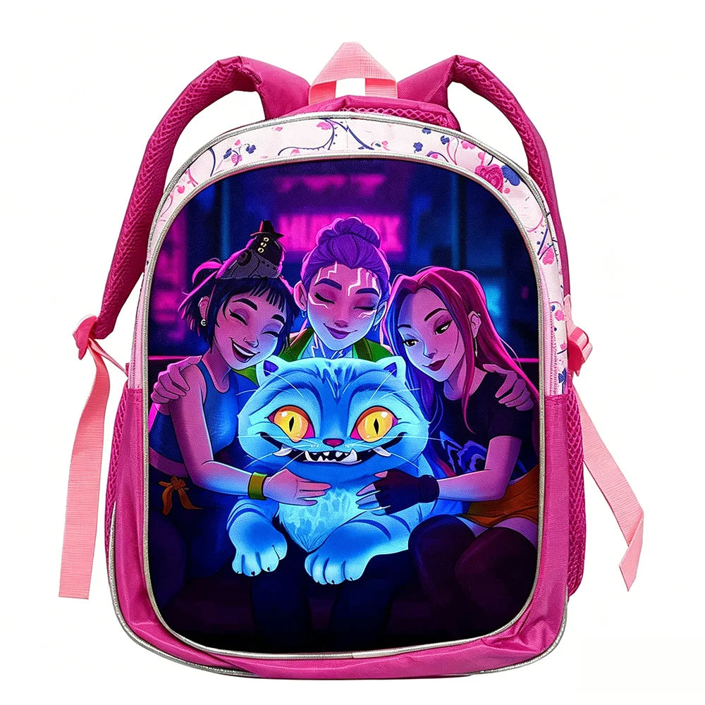 KPop Demon Hunters School Bags Rumi Mira Zoey HUNTR/X Saja Backpacks Lightweight 12inch Pink Mochilas