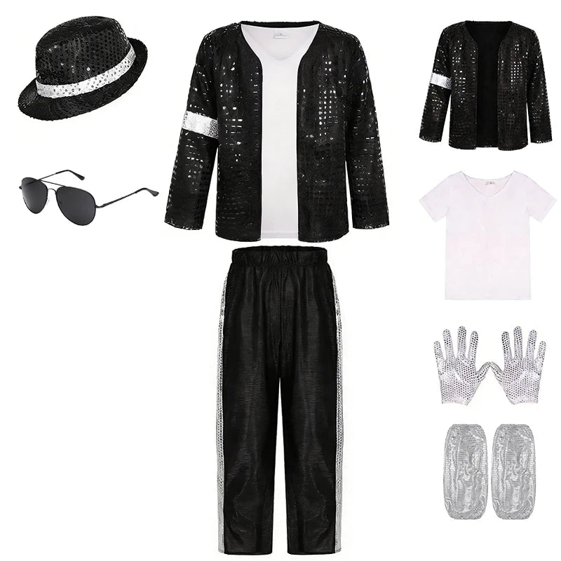Pop Music Star Jackson Boys Clothes Halloween Cosplay Stage Performance Children's Costume Carnival Kids Retro 80s Stripe Suit