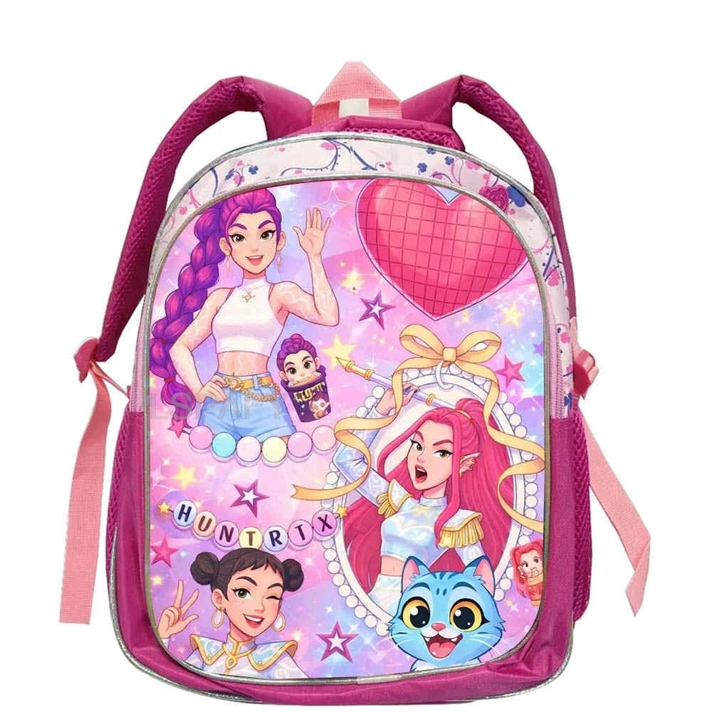 KPop Demon Hunters School Bags Rumi Mira Zoey 12inch Boys Girls Backpack Soft Pink Mochilas Cartoon School Bags