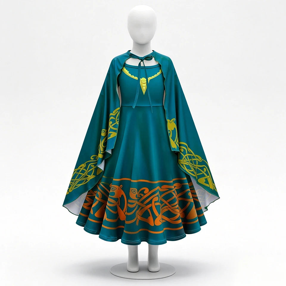 Brave Princess Merida Girls Outfit Halloween Cosplay Performance Themed Event Children Costume Carnival Party Fairy Kids Clothes