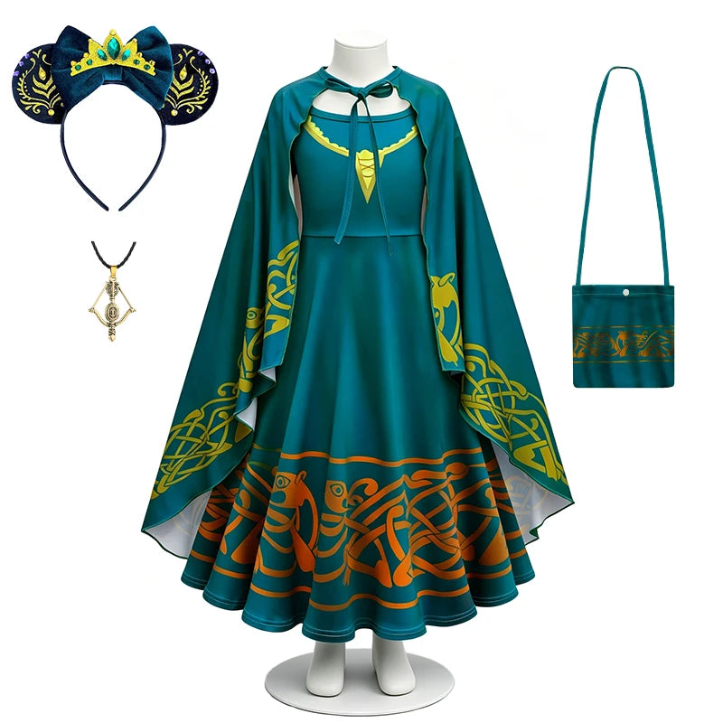 Brave Princess Merida Girls Outfit Halloween Cosplay Performance Themed Event Children Costume Carnival Party Fairy Kids Clothes