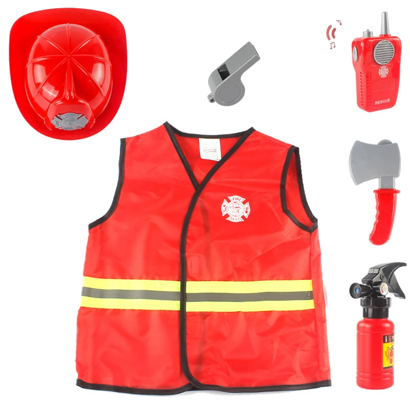 Firefighter Costume Fireman Boys Girls Outfits Halloween Cosplay Children's School Event Carnival Birthday Party Kids Clothes