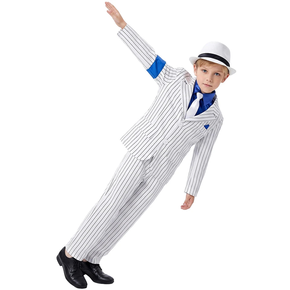 Pop Music Star Jackson Boys Clothes Halloween Cosplay Stage Performance Children's Costume Carnival Kids Retro 80s Stripe Suit