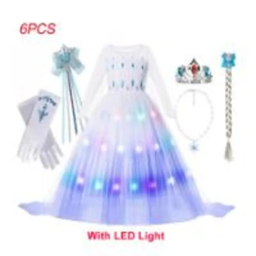 2025 LED Light Dresses Elsa for Girls Kids Cosplay Costumes Christmas Party Prom Gown Robe Play Clothes Princess Dress Up