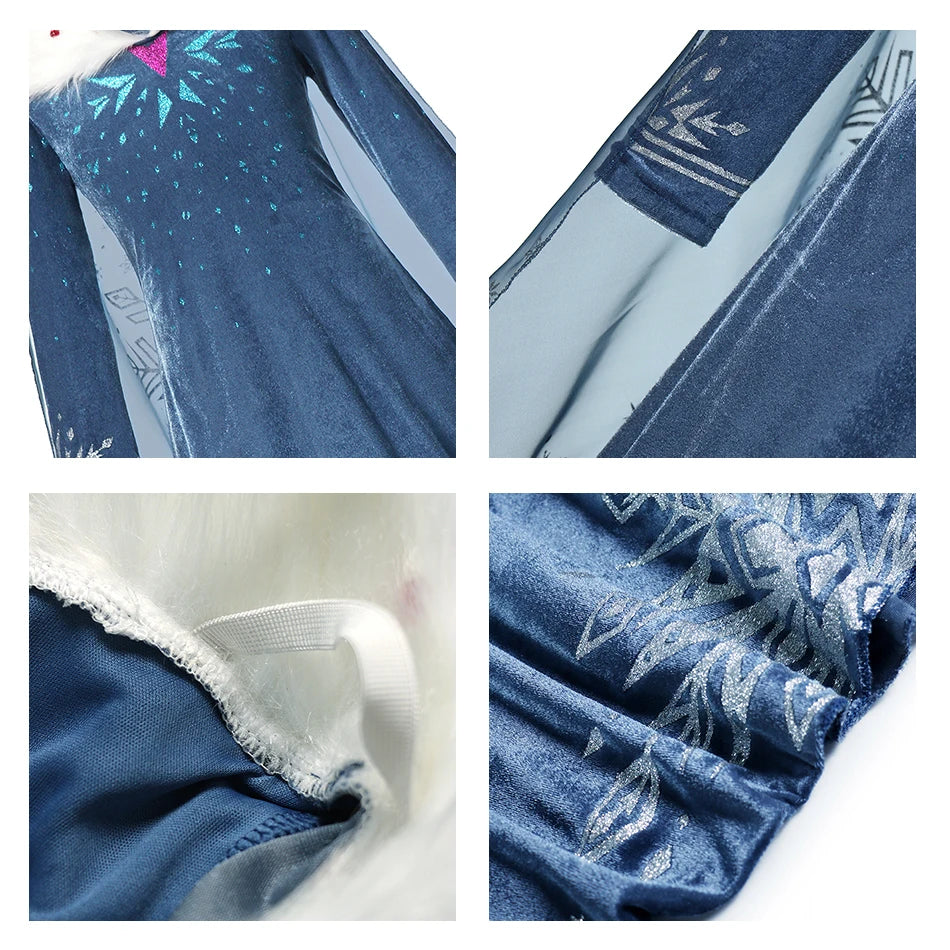 Girl Cosplay Snow Queen Dress Autumn Winter Children Elsa Carnival Party Princess Costume Kids Birthday Prom Gown Clothing 2-10T