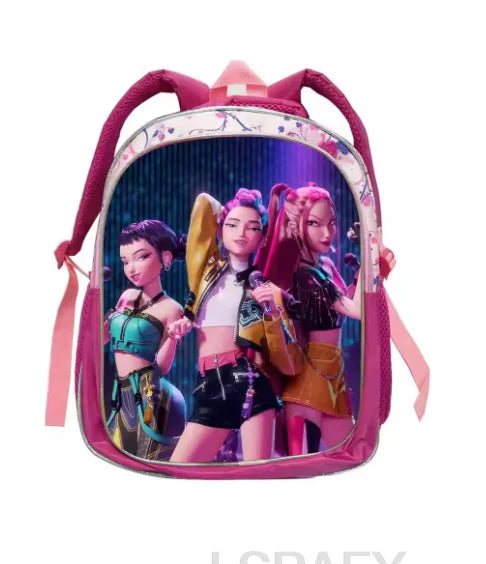 KPop Demon Hunters School Bags Rumi Mira Zoey 12inch Boys Girls Backpack Soft Pink Mochilas Cartoon School Bags