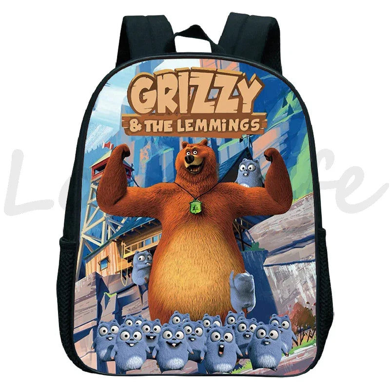 GRIZZY AND THE LEMMINGS Backpack for Boys Girls Kindergarten School Bags Children Cartoon Lemmings Bear Rucksack Kids Bookbags