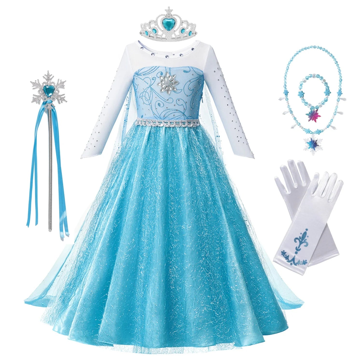 Girl Cosplay Snow Queen Dress Autumn Winter Children Elsa Carnival Party Princess Costume Kids Birthday Prom Gown Clothing 2-10T