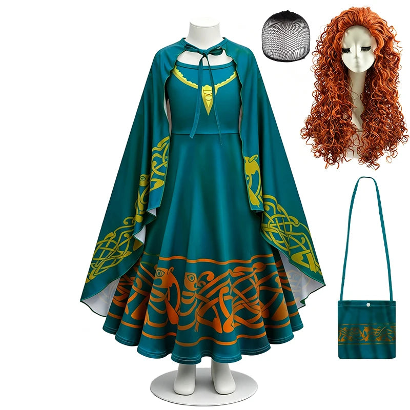 Brave Princess Merida Girls Outfit Halloween Cosplay Performance Themed Event Children Costume Carnival Party Fairy Kids Clothes