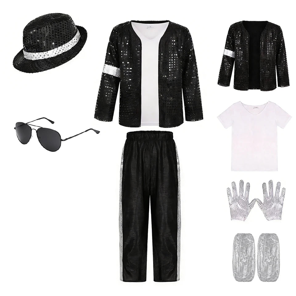 Pop Music Star Jackson Boys Clothes Halloween Cosplay Stage Performance Children's Costume Carnival Kids Retro 80s Stripe Suit