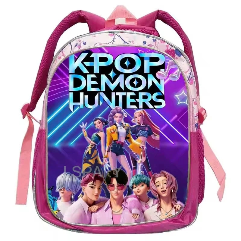 KPop Demon Hunters School Bags Rumi Mira Zoey 12inch Boys Girls Backpack Soft Pink Mochilas Cartoon School Bags