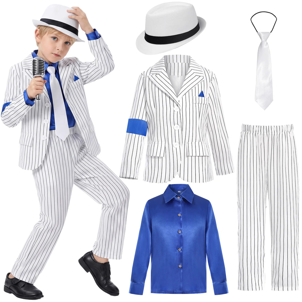 Kids Michael Jackson Costume Cosplay Dance Star Shiny Pants 80s 90s Stage Party Outfits for Boys Children's Clothing Set