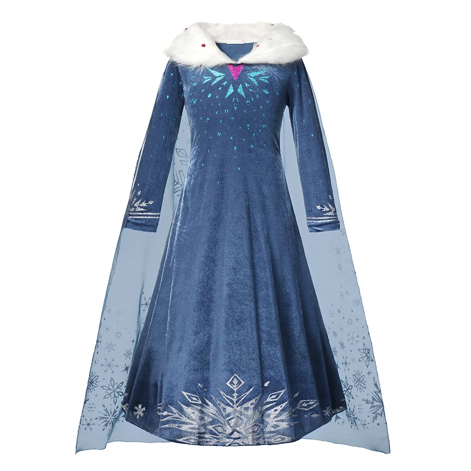 Girl Cosplay Snow Queen Dress Autumn Winter Children Elsa Carnival Party Princess Costume Kids Birthday Prom Gown Clothing 2-10T