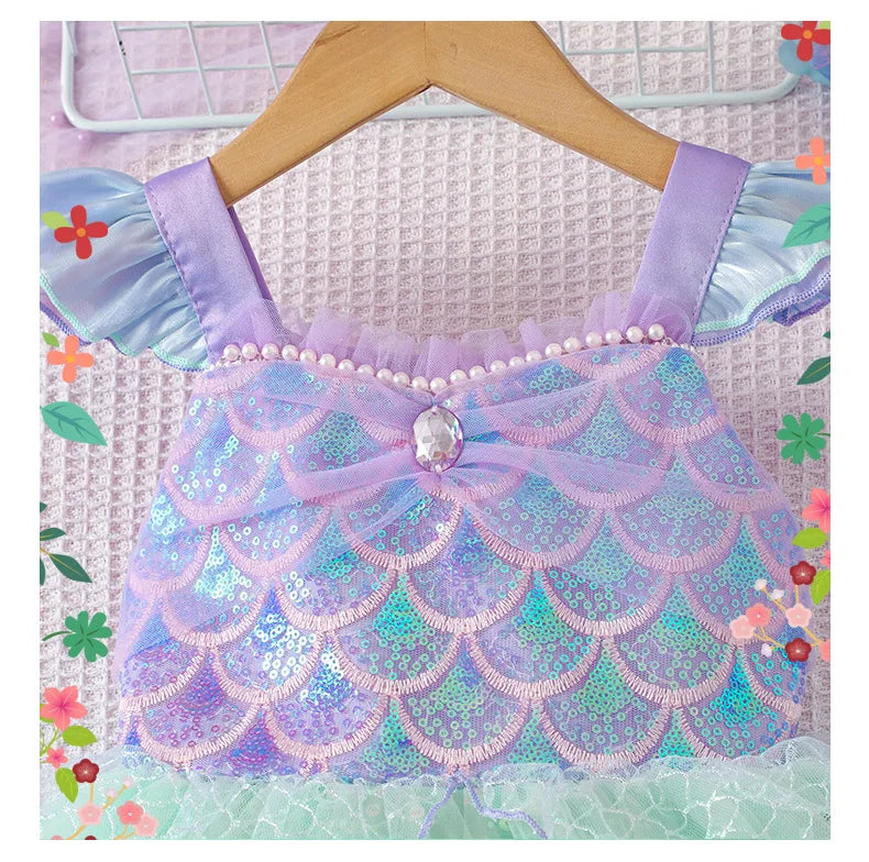 Sequin Performance Costume Girl Princess Dresses Sling Mesh Skirt Birthday Girl Dress Mermaid Themed Party Girl Clothes