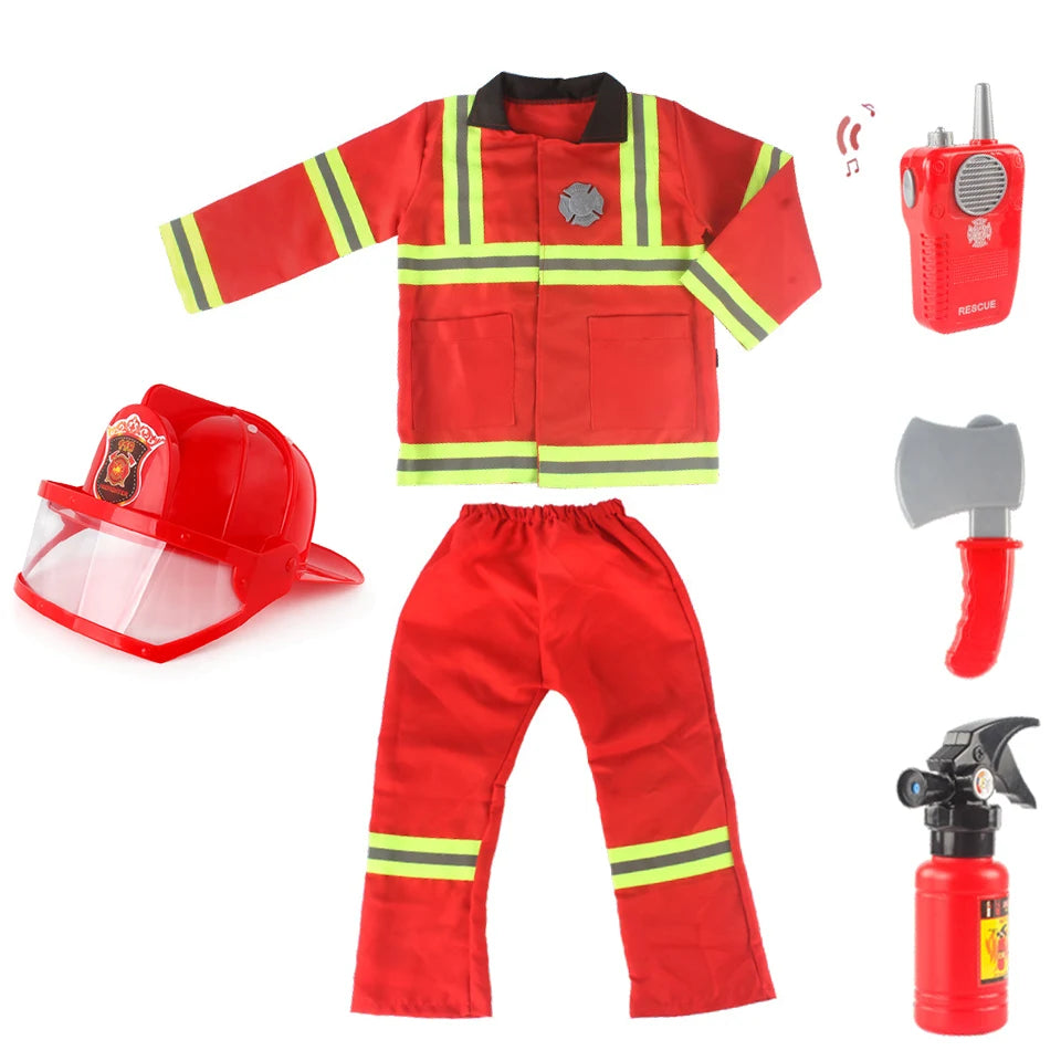 Firefighter Costume Fireman Boys Girls Outfits Halloween Cosplay Children's School Event Carnival Birthday Party Kids Clothes