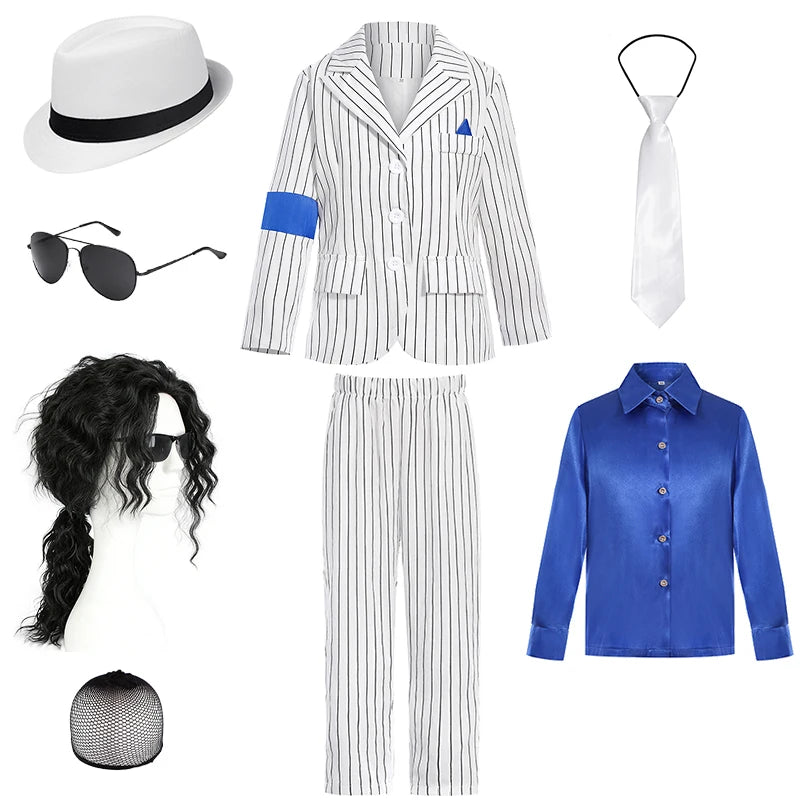 Pop Music Star Jackson Boys Clothes Halloween Cosplay Stage Performance Children's Costume Carnival Kids Retro 80s Stripe Suit